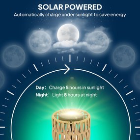 Outsunny Stojąca Lampa Solarna Rattan z Czujnikiem Światła 3 Światła w stylu Boho IP44 Ø37 x 144H cm