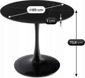 Stół Okrągły SANDER 89 cm Ceramiczny Czarny do Salonu Nowoczesny Glamour