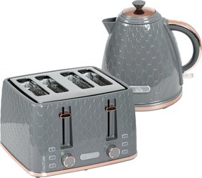HOMCOM Zestaw kuchenny 2-w-1, toster i czajnik, wiele opcji, 1,7 L, 4 kromki tostów jednocześnie, plastik, Szary