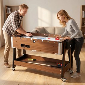 SPORTNOW 3-w-1 obrotowy stolik wielofunkcyjny z bilardem, piłkarzykami i airhockey, z półką | Aosom PL