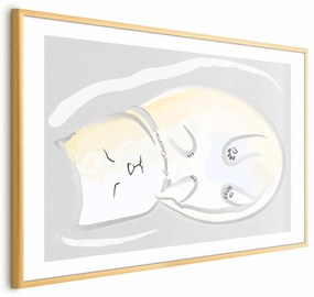 Plakat Śpiący kotek 90x60 cm z ramą złotą z marginesem ARTGEIST B