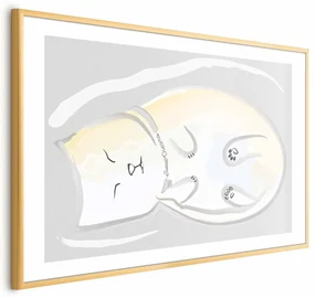 Plakat Śpiący kotek 90x60 cm z ramą złotą z marginesem ARTGEIST B