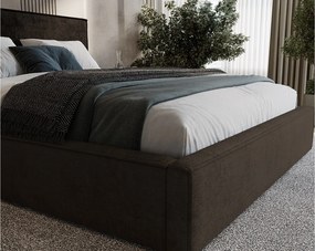 BESILIO Tapicerowane łóżko do sypialni 180x200 Zanzi - stelaż metalowy, pojemnik, ozdobna lamówka, tkanina szenil- Brązowy