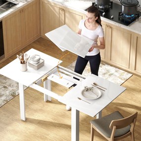 HOMCOM Rozkładany stół jadalniany 120-160 x 70 cm, regulowany stół kuchenny dla 4-6 osób, MDF, biały wysoki połysk