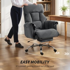 HOMCOM Fotel biurowy regulowany obrotowy z podparciem lędźwiowym, podnóżkiem, flanelą śnieżną, 80 x 80 x 106-114 cm, ciemnoszary | Aosom PL