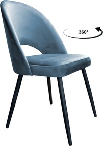 Krzesło Polo tkanina Welur noga metalowa krzesło tapicerowane do jadalni : Kolor nogi - Czarna stożek, Kolor tkaniny - VELVET - BL06, Typ siedziska - Siedzisko obrotowe 360°