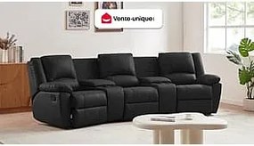 Kanapa 3-osobowa skórzana z funkcją relax AROMA - Czarny
