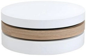 Okrągła ława obrotowa JANITA – MDF – kolor biały i dębowy