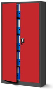 Zestaw 4x biurowa szafa metalowa na akta JAN H, 900 x 1950 x 400 mm, antracytowo-czerwona