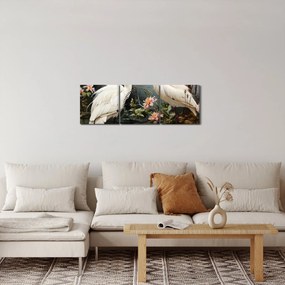 Obraz - Białe żurawie (z zegarem) (90x30 cm)