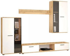 Nowoczesna meblościanka z witryną biały + dąb artisan F8-N71