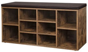 Szafka na buty z tapicerowaną ławką GABI, 10 przegródek, 104x30x48cm, czarna/ciemny brąz Vasagle