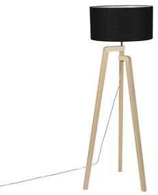 Nowoczesna lampa podłogowa z drewna z czarnym kloszem 45 cm - Puros Nowoczesny Oswietlenie wewnetrzne