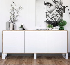 Komoda z 3 drzwiami – korpus dąb wotan, fronty biały mat – 168 cm, metalowe nogi