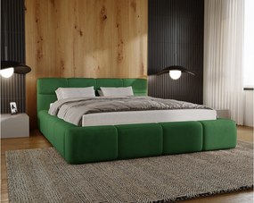Emporius Oslo łóżko tapicerowane 140x200 cm - nowoczesne, sypialniane z pojemnikiem i stelażem - łóżko dwuosobowe, tkanina aksamitna, zielony (Magic Velvet 2225)