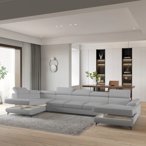 Masseno Narożnik MONTIVA z funkcją spania i pojemnikiem na pościel Narozniki U, Rozkładana sofa - Jasnoszary, QUELLE 83