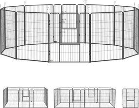 PawHut Zagroda dla szczeniąt, 12 paneli, składana z 2 drzwiami, 12 stalowych paneli, każdy 80 x 100 cm, szara | Aosom PL
