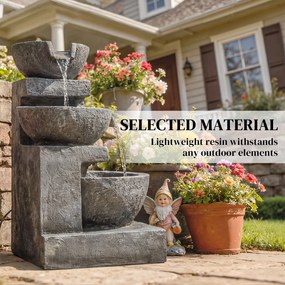 Outsunny Fontanna 3-poziomowa Ogrodowa z Oświetleniem LED, Pompą, Regulowana, 40 x 37 x 61 cm | Aosom PL