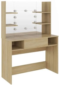 Dębowa toaletka do sypialni z żarówkami LED - Zowros 3X