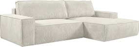 Kanapa narożna rozkładana z beżowego sztruksu AMELIA PASCAL MORABITO - Narożnik prawostronny