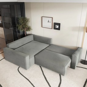 Masseno Narożnik ERONIS z funkcją spania i pojemnikiem na pościel Narozniki L, Rozkładana sofa - Jasnoszary, MONOLITH 84