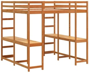 Drewniane łóżko piętrowe z biurkiem na dole brąz 180x200 F6-K01