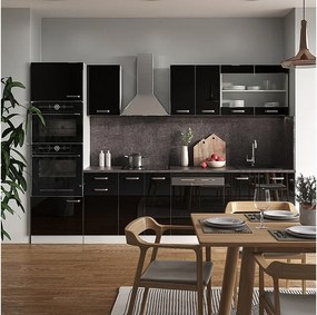 Zabudowa kuchenna czarny wysoki połysk/biały 300x46x81.6 r-line