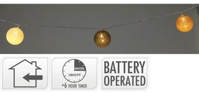 Łańcuch świetlny LED Raffia, 360 cm, 12 kul ośrednicy 6 cm, timer