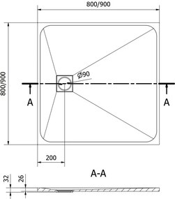 Mexen Bert brodzik kwadratowy SMC 80 x 80 cm, czarny - 4K708080