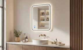 Zaokrąglone lustro z podświetleniem LED w czarnej aluminiowej ramie