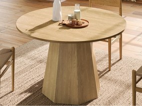 Okrągły stół jadalniany 120x120x75cm - na 4 do 6 osób - Minimalistyczny styl skandynawski - Fornir dębowy - Naturalny