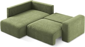 Zielony rozkładany/ze schowkiem narożnik z tkaniny szenilowej (lewostronny/w kształcie litery L) Kona – Makamii