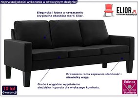 3-osobowa czarna sofa z ekoskóry - Zuria 3Q