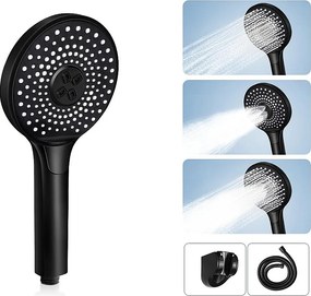 NETTLIFE Czarna okrągła słuchawka prysznicowa oszczędzająca wodę z 3 końcówkami natryskowymi