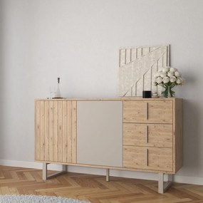 Szara niska komoda w dekorze dębu 140x80 cm Millay – Marckeric