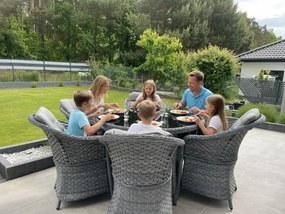 Meble stołowe z technorattanu (6 foteli + duży okrągły stół) MODERNO szary