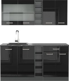 Pojedyncza kuchnia czarny/antracyt o wysokim połysku 160x60x81.6 r-line