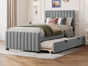 Łóżko tapicerowane 90x190cm z weluru - z łóżkiem wysuwanym 90x190cm - Szare