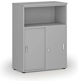 Szafa biurowa kombinowana z drzwiami przesuwnymi PRIMO GRAY, 800 x 420 x 1087 mm, szary
