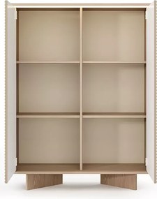 Komoda wysoka Parsja 2D LED – ryflowane fronty, bolivar naturalny / cappuccino, push-to-open