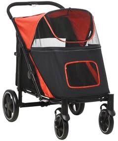 Outsunny Wózek dla Psa Podwójne Zabezpieczenie Składany Czerwony | Aosom PL