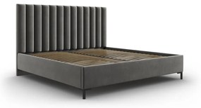 Szare tapicerowane łóżko dwuosobowe ze schowkiem i stelażem 200x200 cm Casey – Mazzini Beds