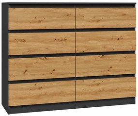 Wysoka komoda z szufladami antracyt  + dąb artisan - Lonix 2X 140 cm