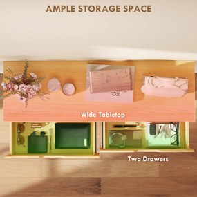 HOMCOM Stolik konsolowy Wąski stolik do przedpokoju z 2 szufladami, metalowa rama, do przedpokoju 110 x 35 x 76,5 cm naturalny | Aosom PL