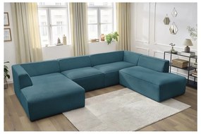 Ciemnoniebieski sztruksowy narożnik modułowy (prawostronny/w kształcie litery U) Megeve – Bobochic Paris