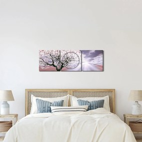Czerwony obraz drzewa (z zegarem) (90x30 cm)