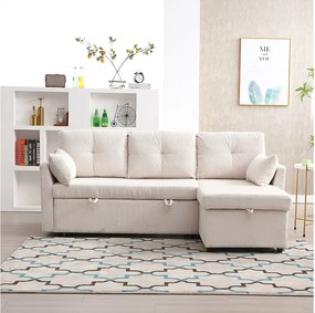 Narożnik - Sofa z poduszkami i siedziskiem ze schowkiem - boczne kieszenie - beżowy