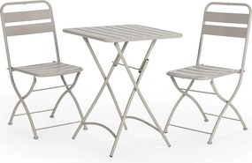 Zestaw ogrodowy Colummn Ensemble Bistro de jardin Perla 3 częściowy w kolorze szarym, stół i 2 krzesła.