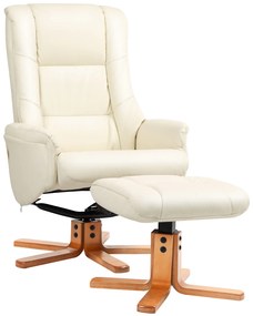 HOMCOM Fotel Wypoczynkowy z Podnóżkiem, Funkcja Leżenia, Pokrycie Skóra Ekologiczna, do 150 kg, 71 x 84 x 102 cm, kolor Kremowy