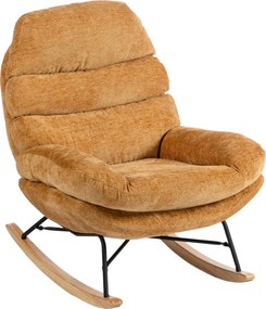 HOMCOM Tapicerowany fotel bujany ze stalowymi nogami i drewnianymi płozami, Żółty